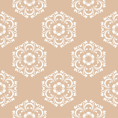 White floral seamless pattern on beige background