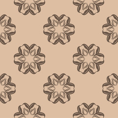Brown floral seamless pattern on beige background