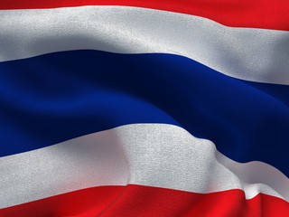 Texture of a fabric with the image of the flag of Thailand, waving in the wind.