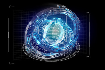 Hologram made of wheel with a futuristic data interface - 3d render