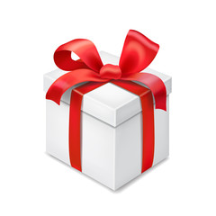 Gift box with red ribbon bow isolated on transparent background