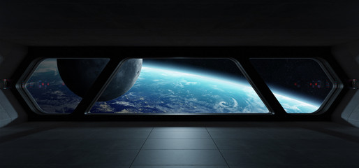 Plakat Spaceship futuristic interior with view on planet Earth