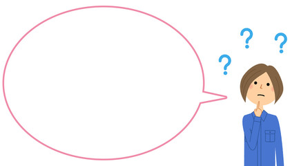 疑問を持つ作業服の女性　ふきだし