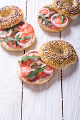 Homemade bagels with salmon