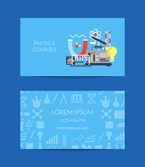 Vector business card for science lab with flat style science icons