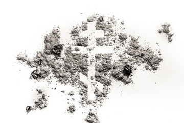Orthodox christian religion cross or crucifix symbol made in ash