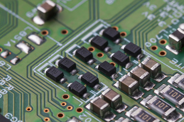 printed circuit Board with chips and radio components electronics