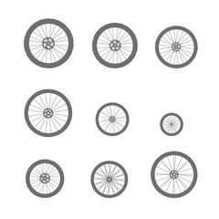Vector bicycle wheels of different diameter and type.