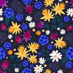 Fototapeta na wymiar Seamless pattern with hand-drawn flowers. Vector background.