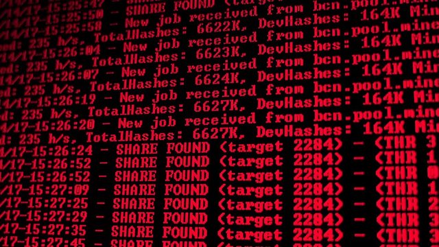 Mining Cryptocurrency process program on display PC. Using Software. Share Found.