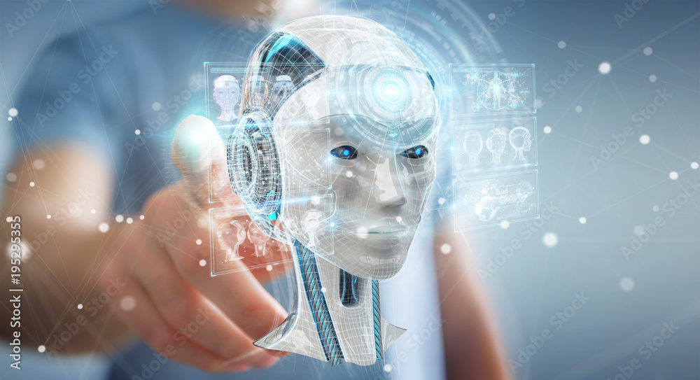 Fototapete businessman using digital artificial intelligence interface 3d rendering