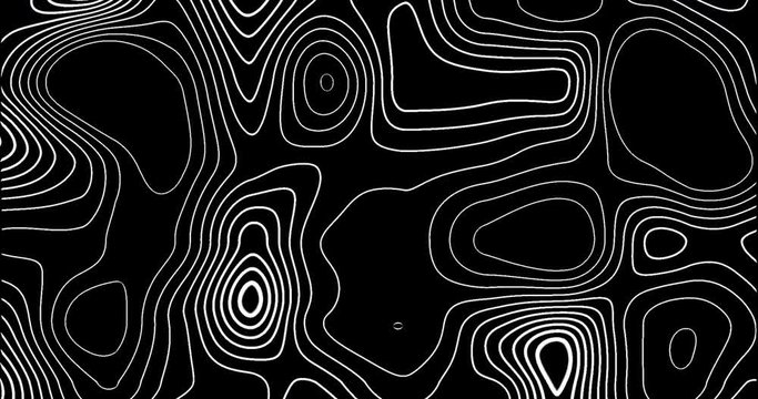 abstract black digital shiny texture wave material movement background, seamless loop, with lines circles like isobars