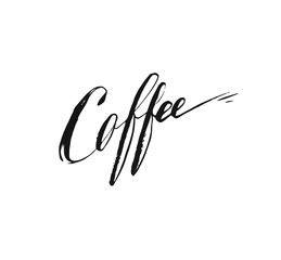 Obraz na płótnie Canvas Hand drawn vector abstract artistic ink sketch drawing handwritten coffee word calligraphy isolated on white background.Coffee shop concept