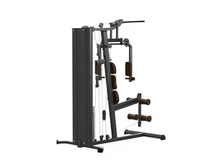 Multifunctional gym machine, angle view isolated on white background. 3D Rendering, Illustration.