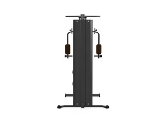 Multifunctional gym machine, back view isolated on white background. 3D Rendering, Illustration.