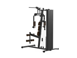 Multifunctional gym machine, angle view isolated on white background. 3D Rendering, Illustration.
