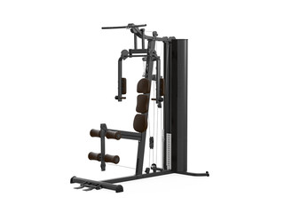 Multifunctional gym machine, angle view isolated on white background. 3D Rendering, Illustration.