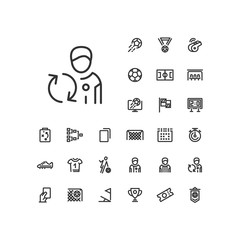 Substitute player icon in set on the white background. Soccer / football linear icons to use in web and mobile app.