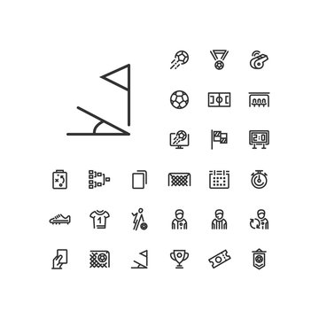 Corner icon in set on the white background. Soccer / football linear icons to use in web and mobile app.