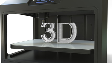 Printing white volumetric letters with a 3D printer, 3D rendering