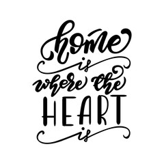 Vector illustration with lettering Home is where the heart is.