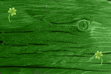 Green wood texture background. Saint Patrick&rsquo;s day. St. Patrick background. Green wood texture background with holiday decoration. Copy space for your text. Empty space