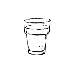 Hand drawn vector abstract artistic cooking ink sketch drawing illustration of hot coffee cocktail shake drink in glass isolated on white background