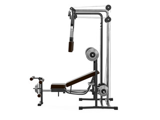 Multifunctional gym machine, right view isolated on white background. 3D Rendering, Illustration.