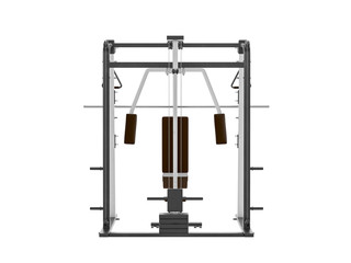 Multifunctional gym machine, back view isolated on white background. 3D Rendering, Illustration.