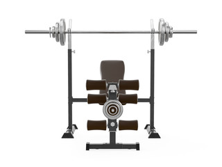 Multifunctional gym machine, front view isolated on white background. 3D Rendering, Illustration.