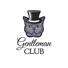 Cartoon cat wearing in top hat. Gentleman cat. Illustration.