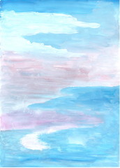 Abstract gouache drawing: pink clouds.
