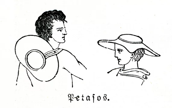 Petasos - sun hat of ancient greeks (from Meyers Lexikon, 1896, 13/725)  Stock Illustration | Adobe Stock