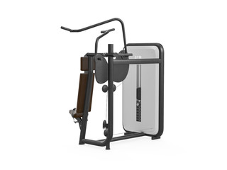 Multifunctional gym machine, angle view isolated on white background. 3D Rendering, Illustration.