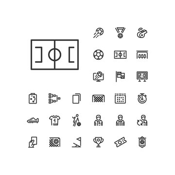 Playing field icon in set on the white background. Soccer / football linear icons to use in web and mobile app.