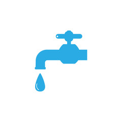 Faucet icon, water tap sign. Blue silhouette. Vector illustration. Flat design.