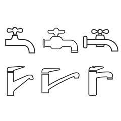 Faucet icon, water tap sign. Set faucet. Vector illustration. Flat design.