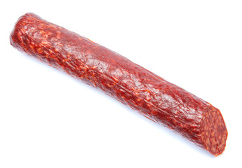 Stick cooked smoked sausage isolated on white