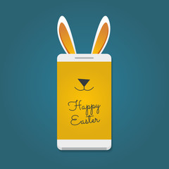Happy Easter message. Smartphone with bunny ears