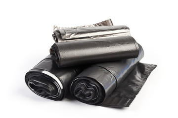 roll of plastic garbage bags isolated on white background
