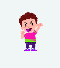 Boy in shirt cheering enthusiastically.