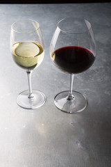 Red and white glasses of wine