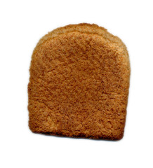 Crust of brown bread on white background