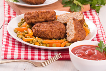 Meatballs on white dish. 