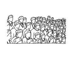 crowd of indian people background vector illustration sketch hand drawn with black lines, isolated on white background