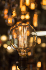 Single Vintage Electric Light Bulb with Incandescent Filament