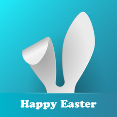 Vector Happy Easter Greeting Card with Color Paper Easter Ears on Blue Background