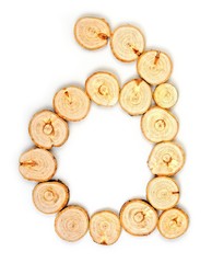 Alphabet letters made from Wood slice on white Background. a