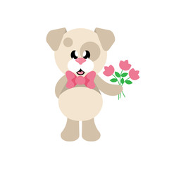 cartoon cute dog with tie and flowers