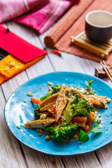 Salad from soy asparagus and broccoli. Fuzhou